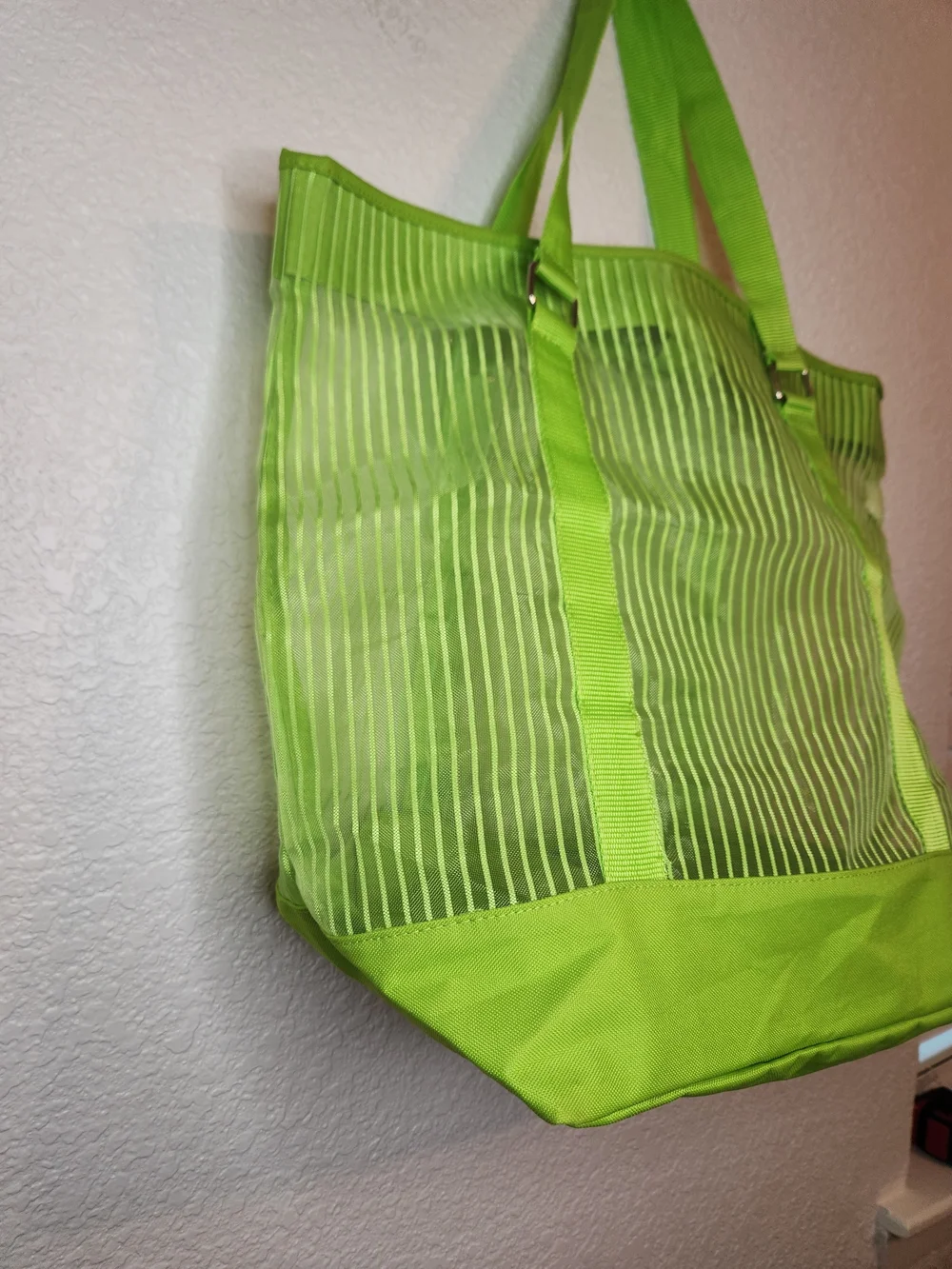 Xhilaration Neon Lime Transparent Tote Bag Striped Detail green Mesh Shopping